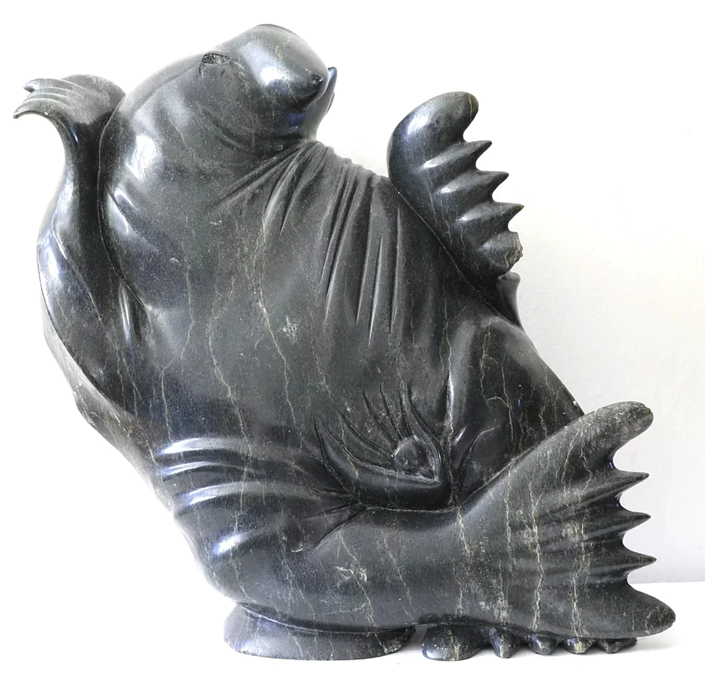  Mathew Siviadjak Cape Dorset Reclining Walrus 17 x 16 x 7.5 Inches Stone c. 1990 