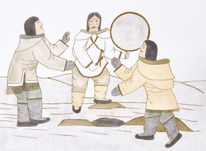  Kalluk Angutikjuak Singing their Traditional Songs 23.5 x 18 Inches Lithograph 38/50 SOLD 