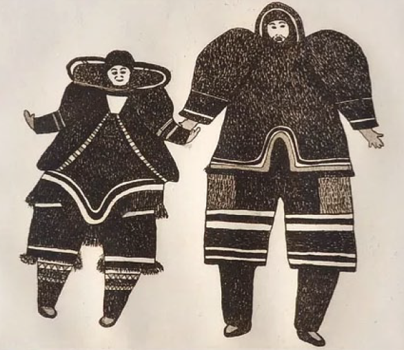  Oshoochiak Pudlat Cape Dorset My Mother and Father 17 x 19 Inches Etching 24/25 1984 SOLD 