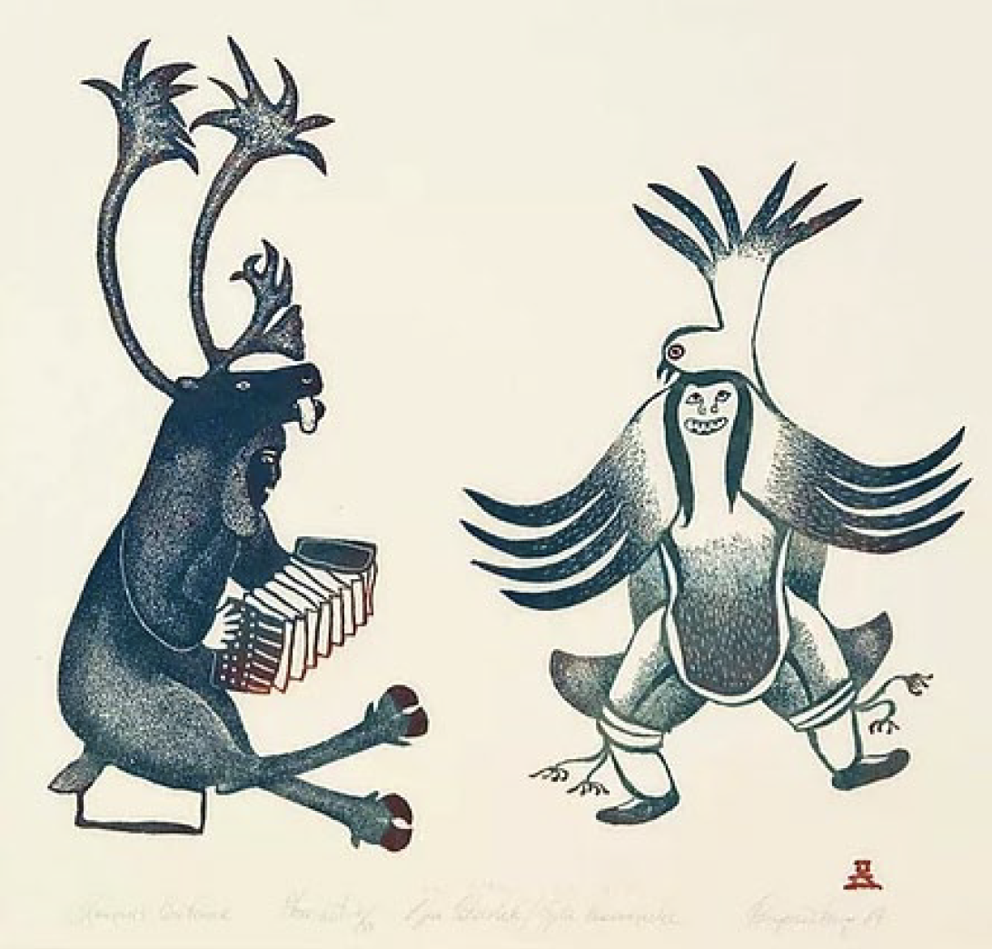  Lipa Pitsiulak Pangnirtung Shaman’s Costume 19.1 x 20.5 Inches Stonecut 44/50 1984 SOLD 