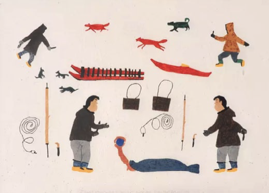  Isah Papialuk Povirituq After the Hunt 16 x 23 Inches Lithograph, Stencil 1984 SOLD 