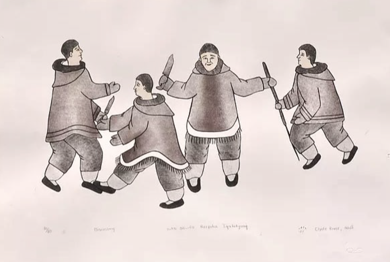  Reepika Iqatukjuak Clyde River Discussing 13.2 x 22.6 Inches Lithograph 20/50 1982 