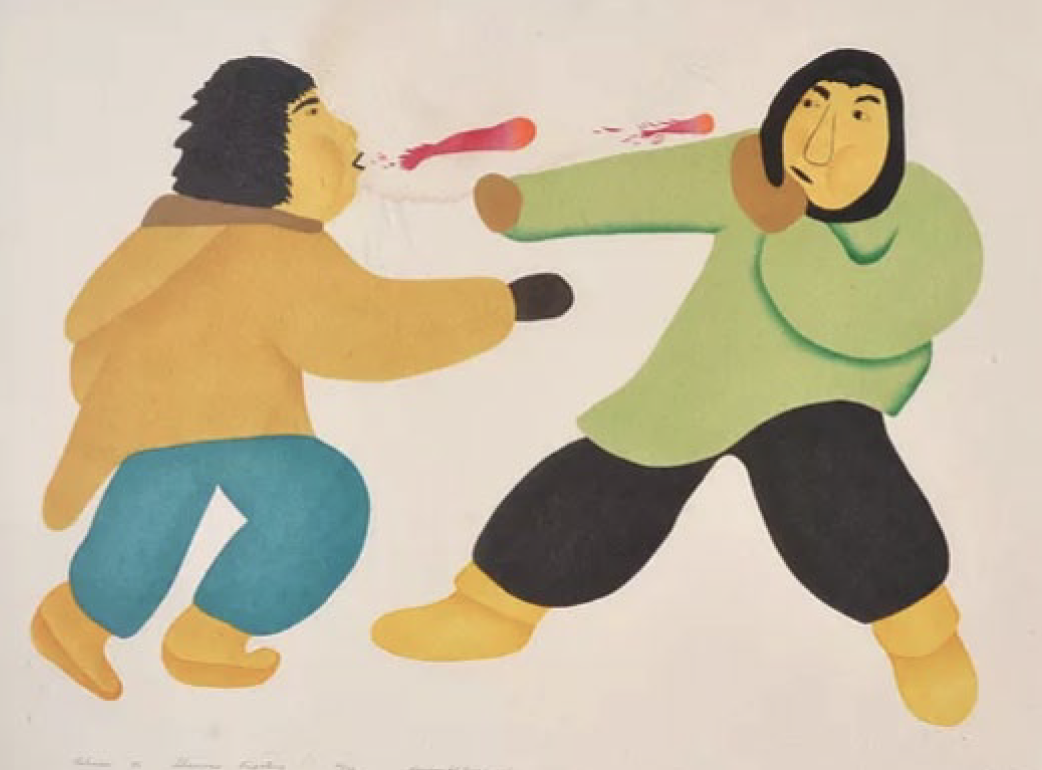  Agnes Nanogak Holman Shamans Fighting 24 x 18.1 Inches Stencil 10/50 1985 SOLD 