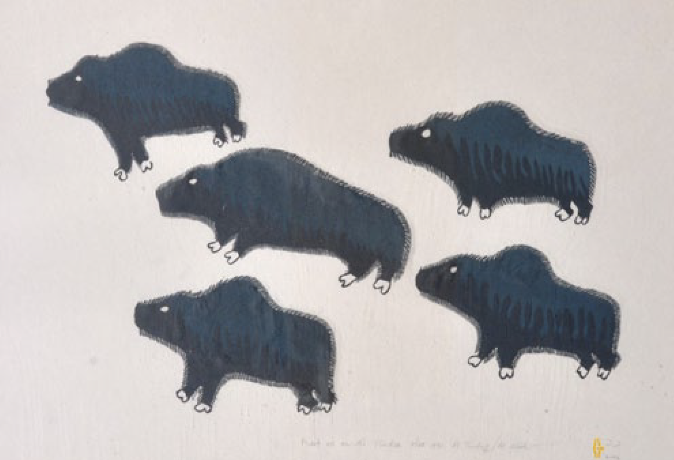  Marion Tuu’luq Baker Lake Musk ox on the Tundra 27.5x19 Inches Stonecut 31/40 1990 SOLD 