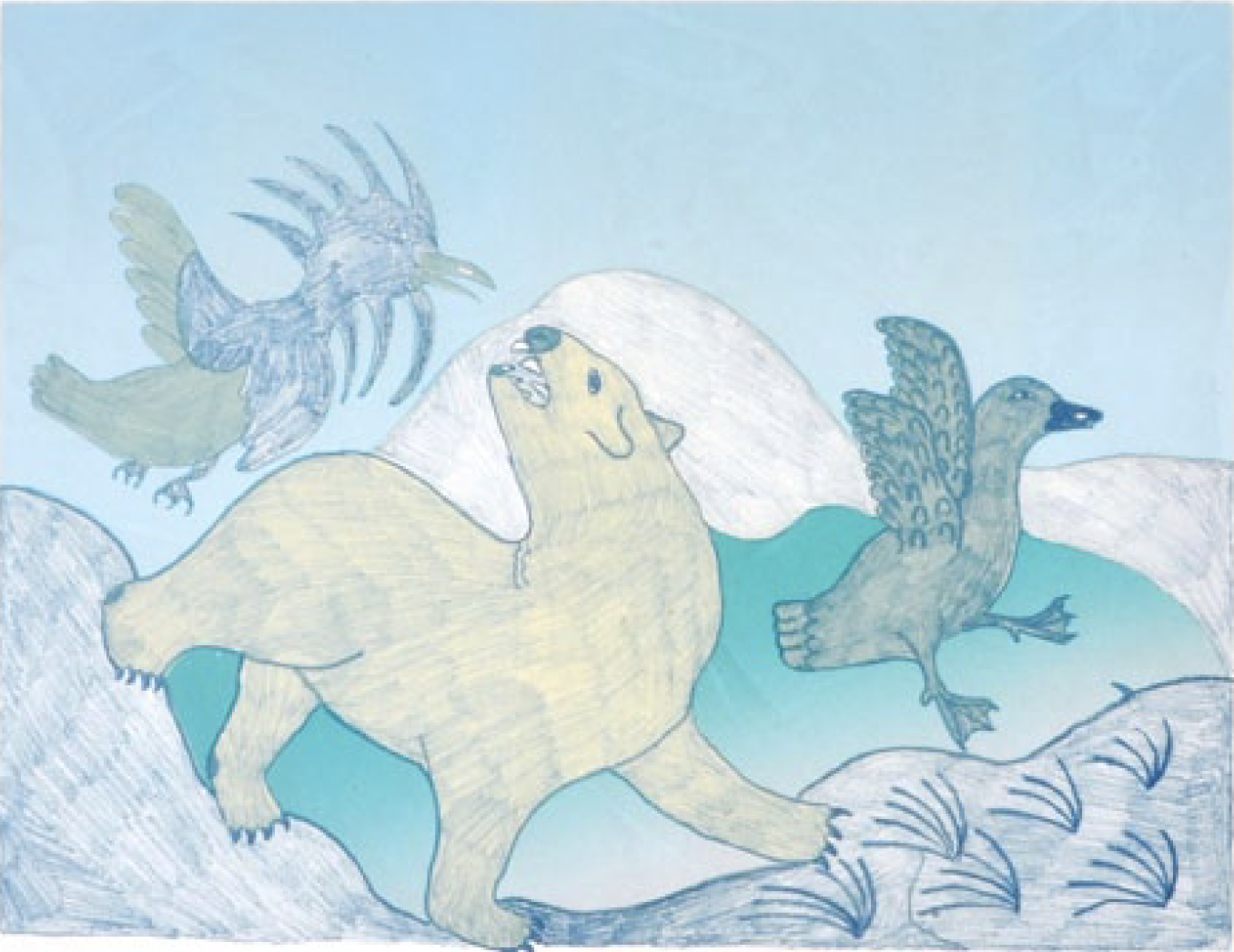  Eegevudluak Teevee Cape Dorset Jimmialug aak ammalunanug 15x17 Inches Lithograph 35/40 1976 