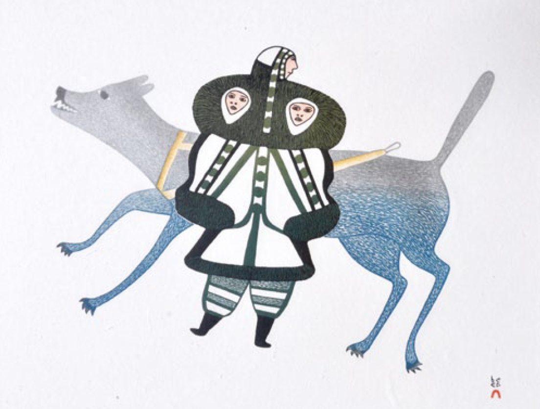  Pudlo Pudlat Cape Dorset My Big Sled Dog 40.2 x 30.7 Inches Stonecut &amp; Stencil 1990 SOLD 