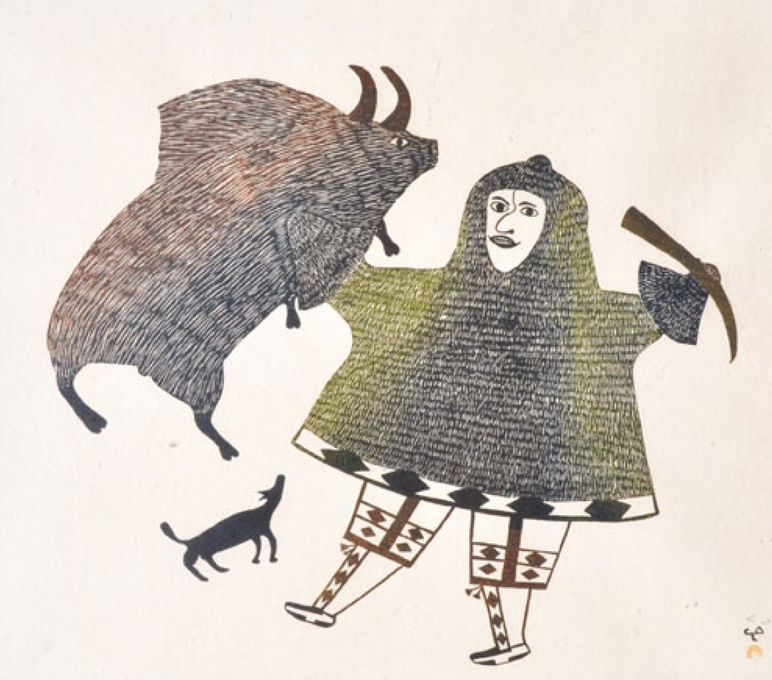  Pudlo Pudlat Cape Dorset Proud Hunter 28 x 21.5 Inches Stonecut 1984 SOLD 