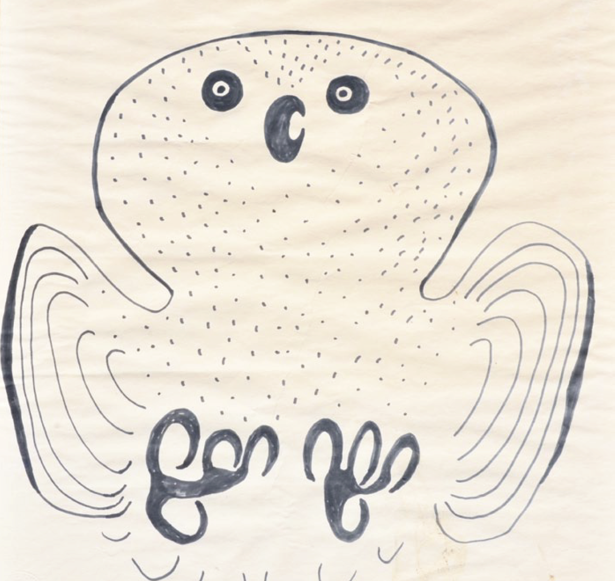  Pauta Saila Cape Dorset Owl 25.5x19.5 Inches Drawing C. 1965 