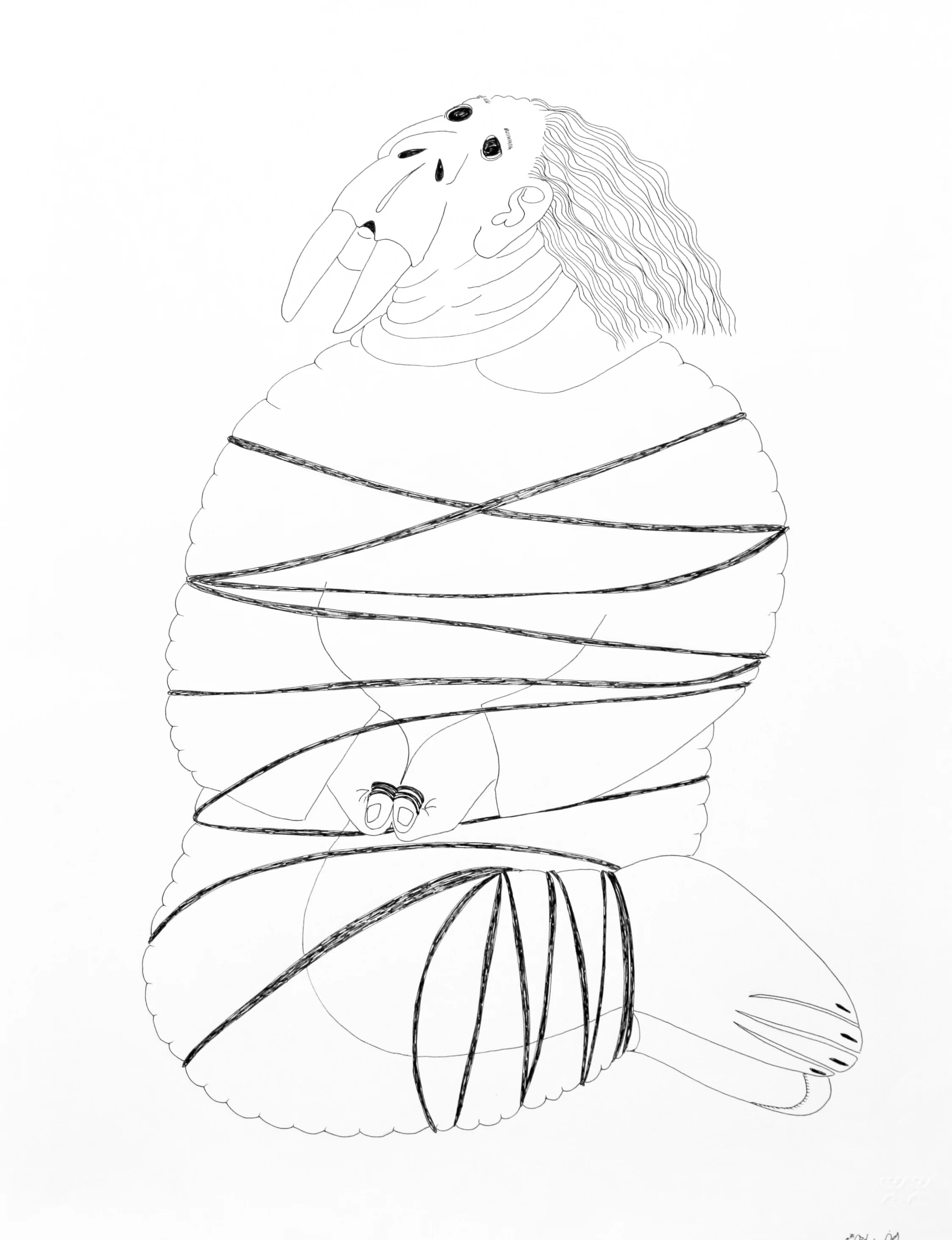 Ningiukulu Teevee Untitled (Tied Walrus Man) 26 x 20 Ink on Paper $ 1350 151-0138