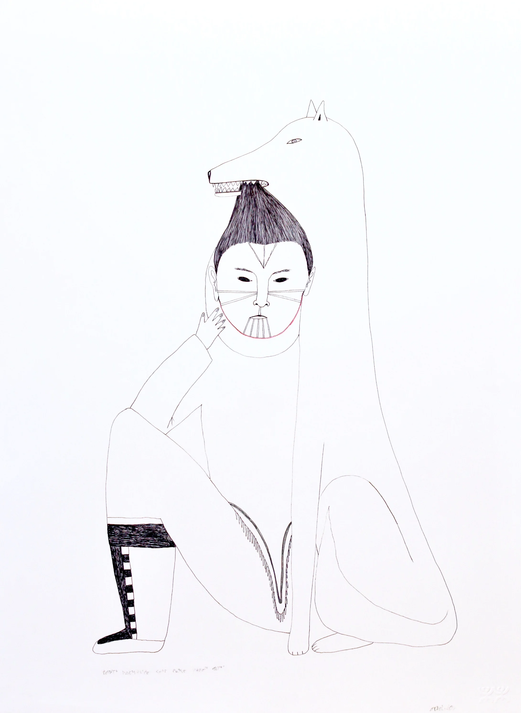 Ningiukulu Teevee Untitled (Dog Eating Hair) 22 x 30 Coloured Pencil and Ink on Paper 151-1327 SOLD