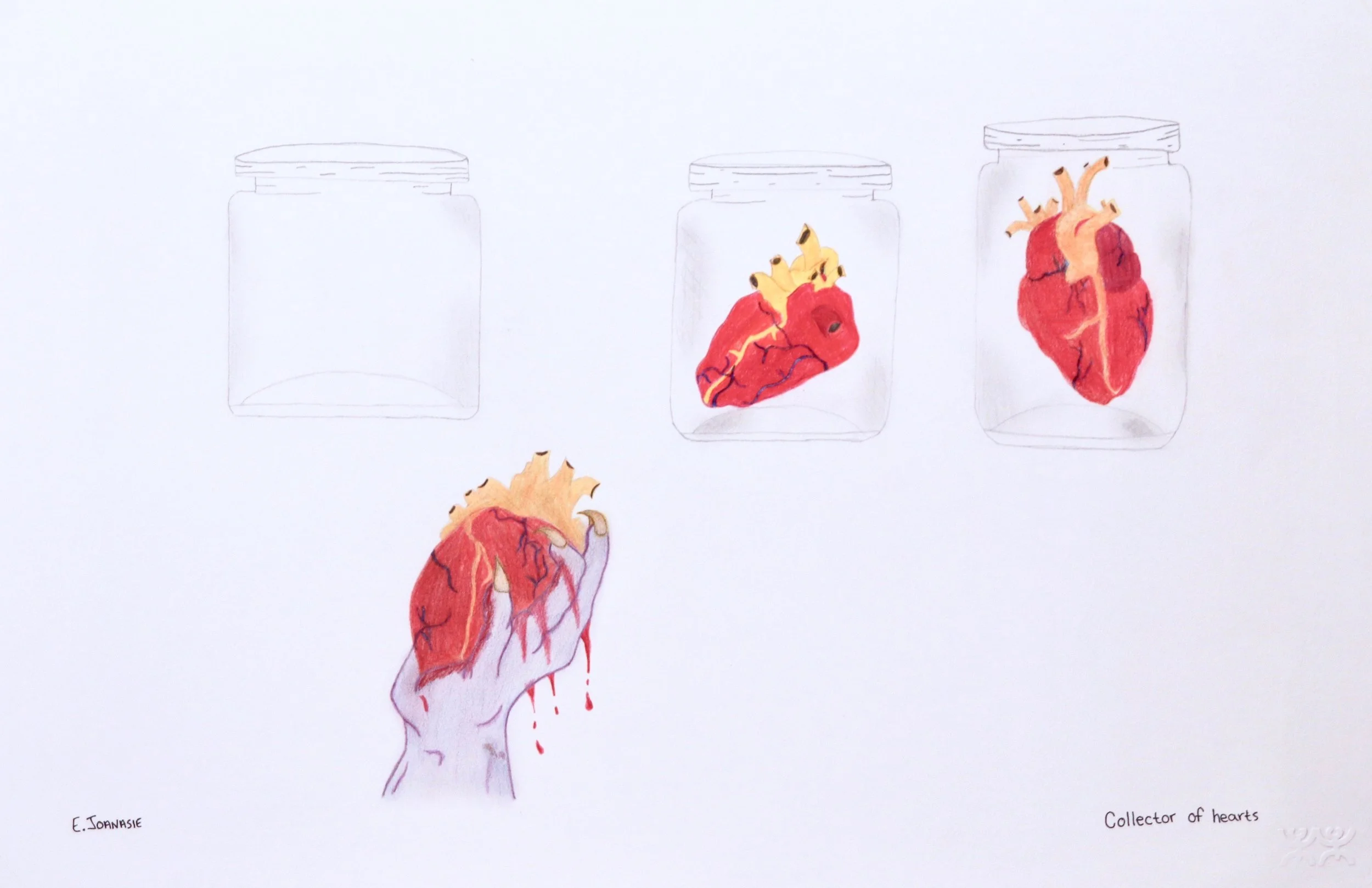 Elisapee Joanasie Untitled (Collecter of Hearts) 15 x 23 Coloured Pencil and Ink on Paper $ 285 216-0004