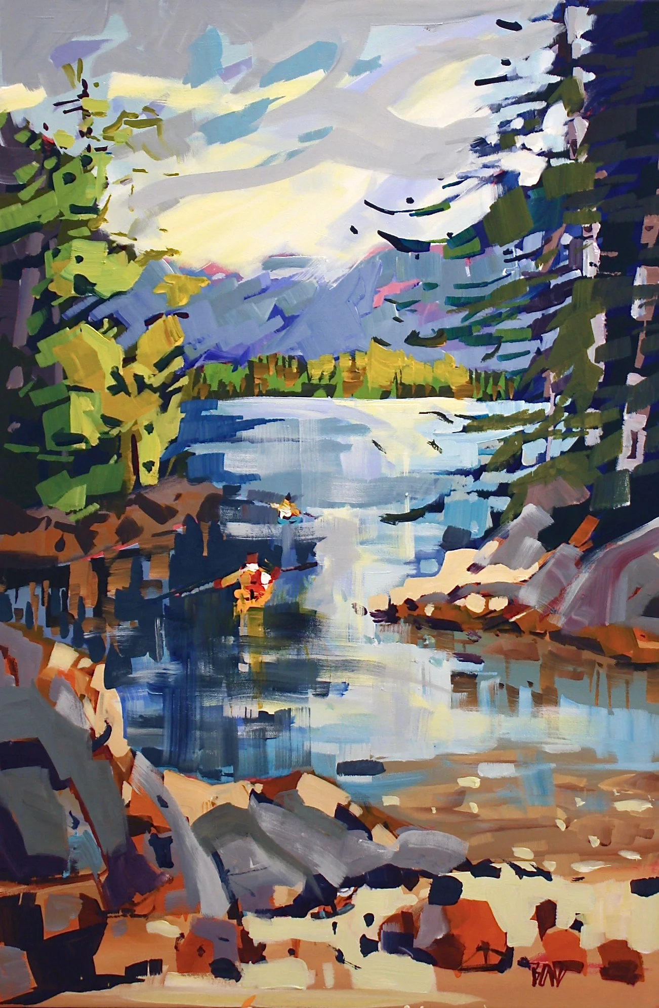 Rick Bond Kayaking the Broken Islands 36 x 24 Acrylic on Canvas $ 3150