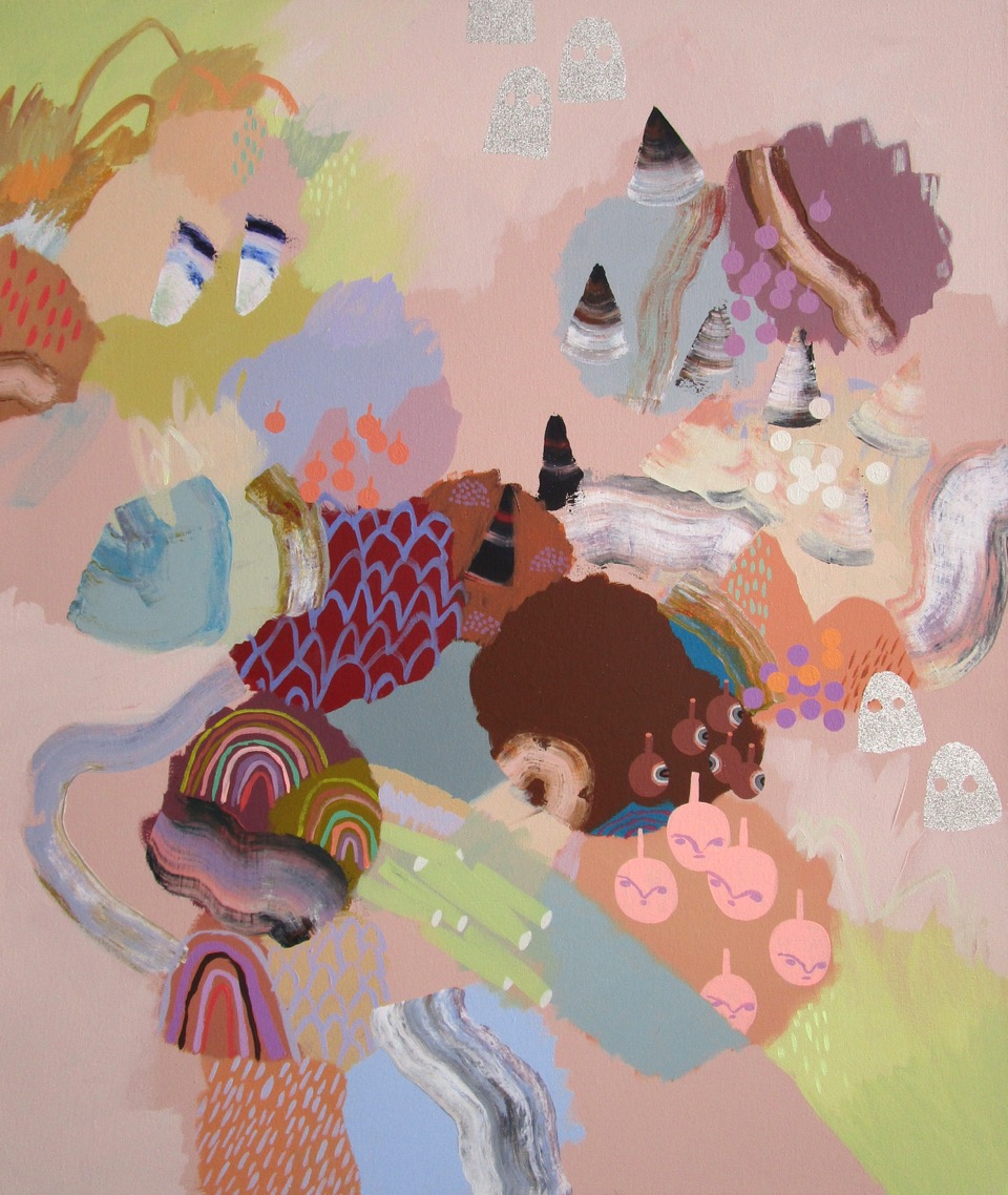 Meghan Hildebrand Peaches of the Moon 36 x 30 Acrylic on Canvas $ 3625