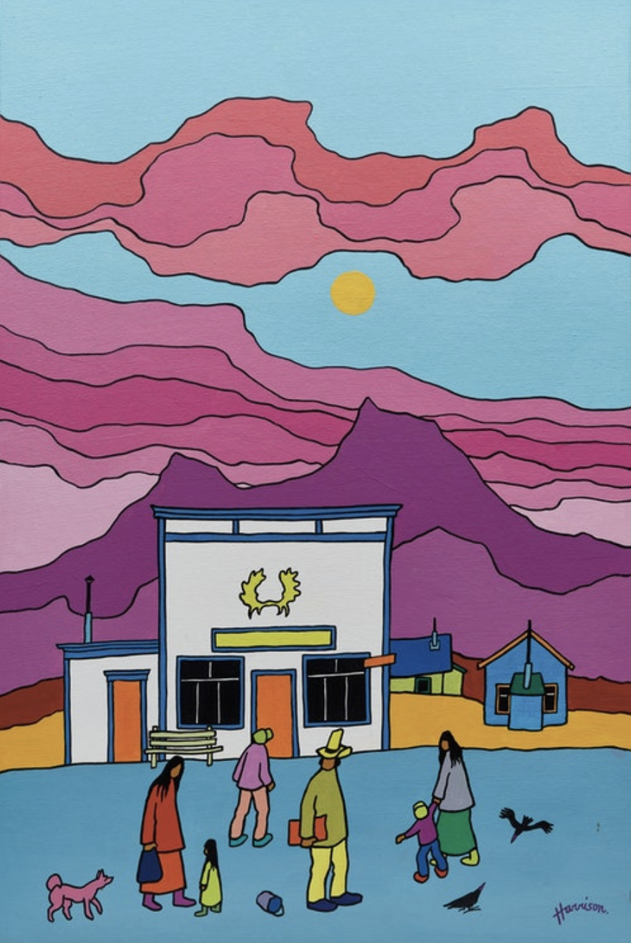 Ted Harrison Atlin Cafe 36 x 24 Acrylic on Canvas SOLD