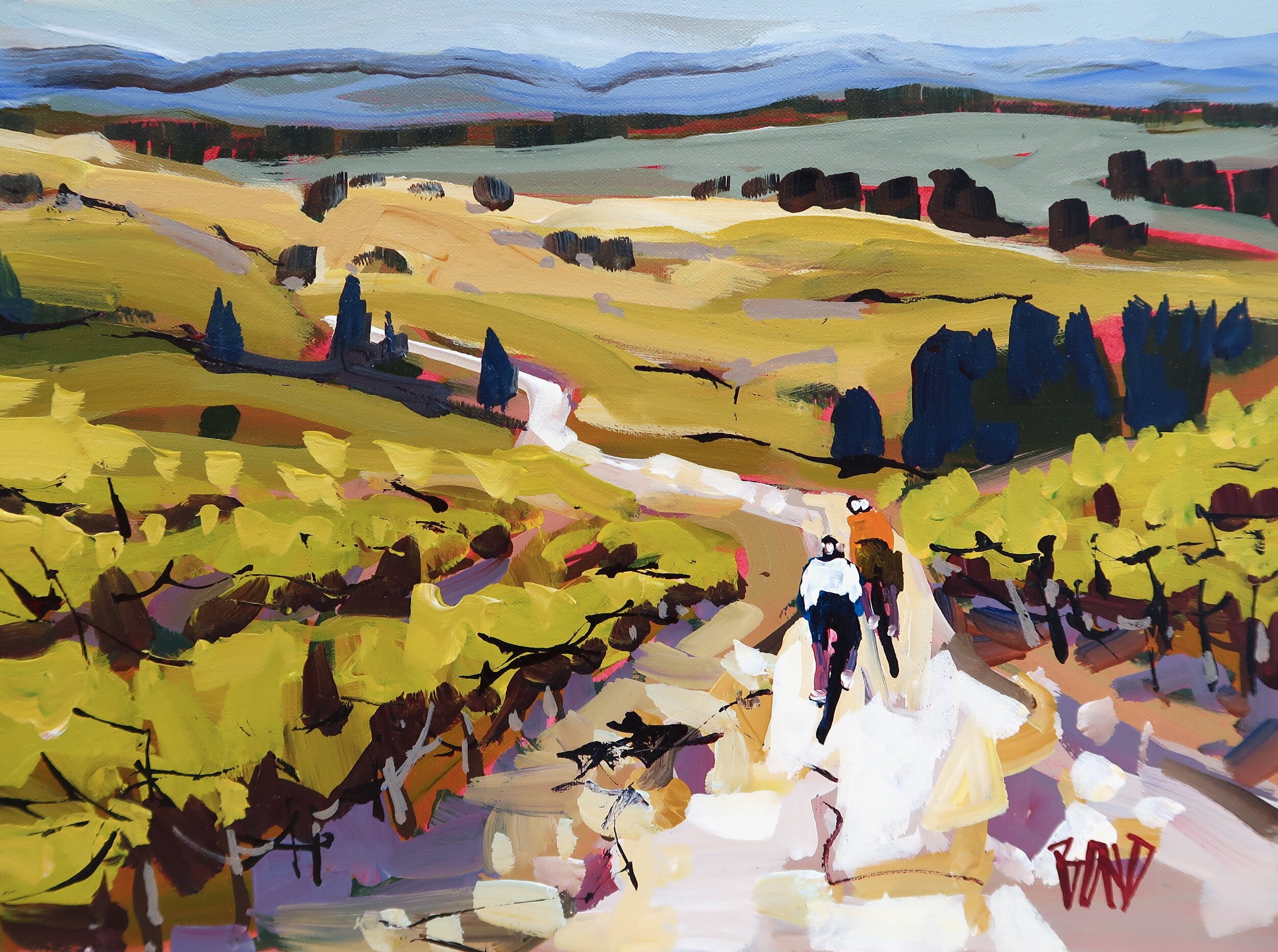 Rolling Hills Cycling 12 x 16 Inches Acrylic on Canvas SOLD