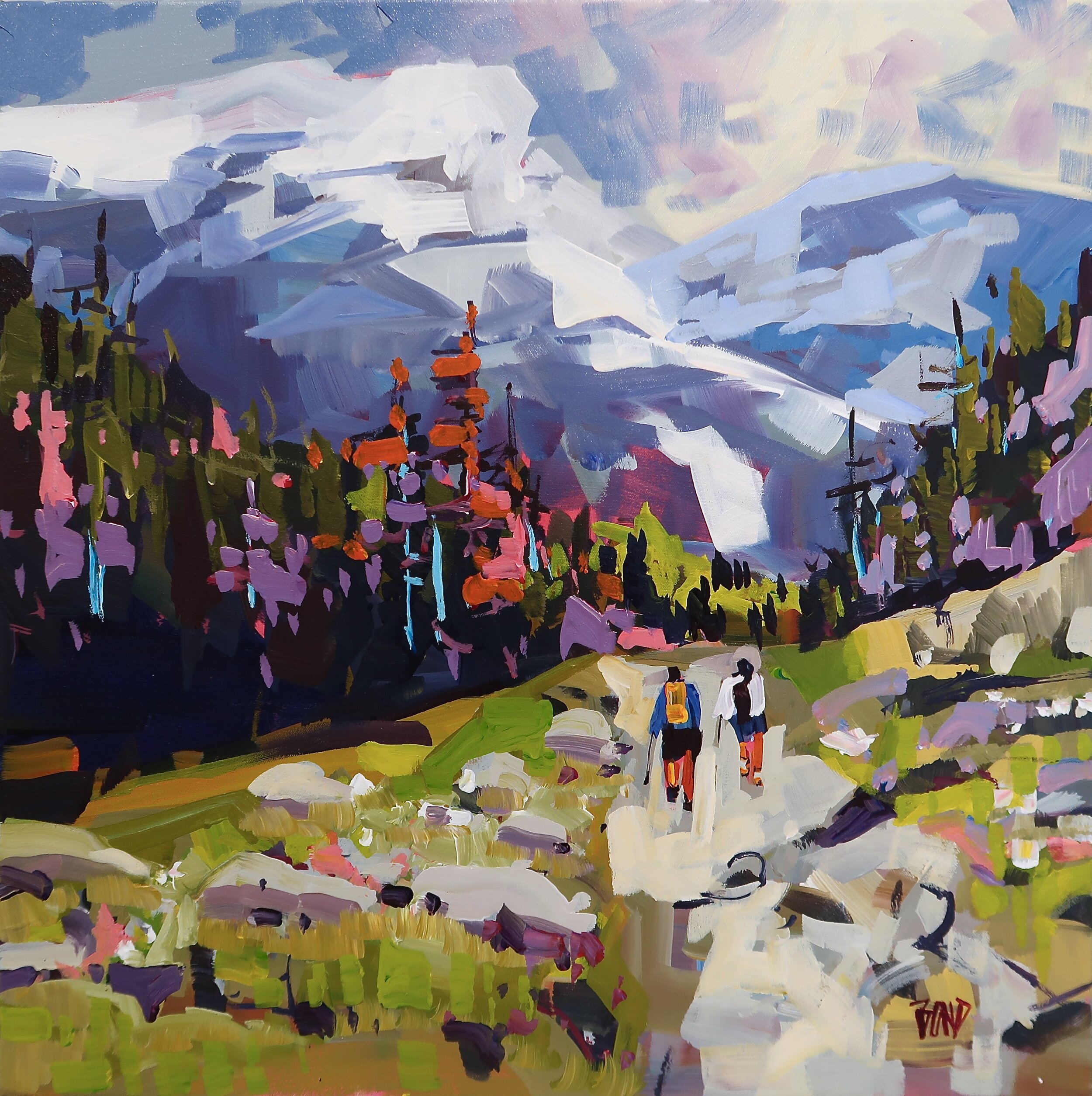 Hiking the Alpine 24 x 24 Inches Acrylic on Canvas SOLD