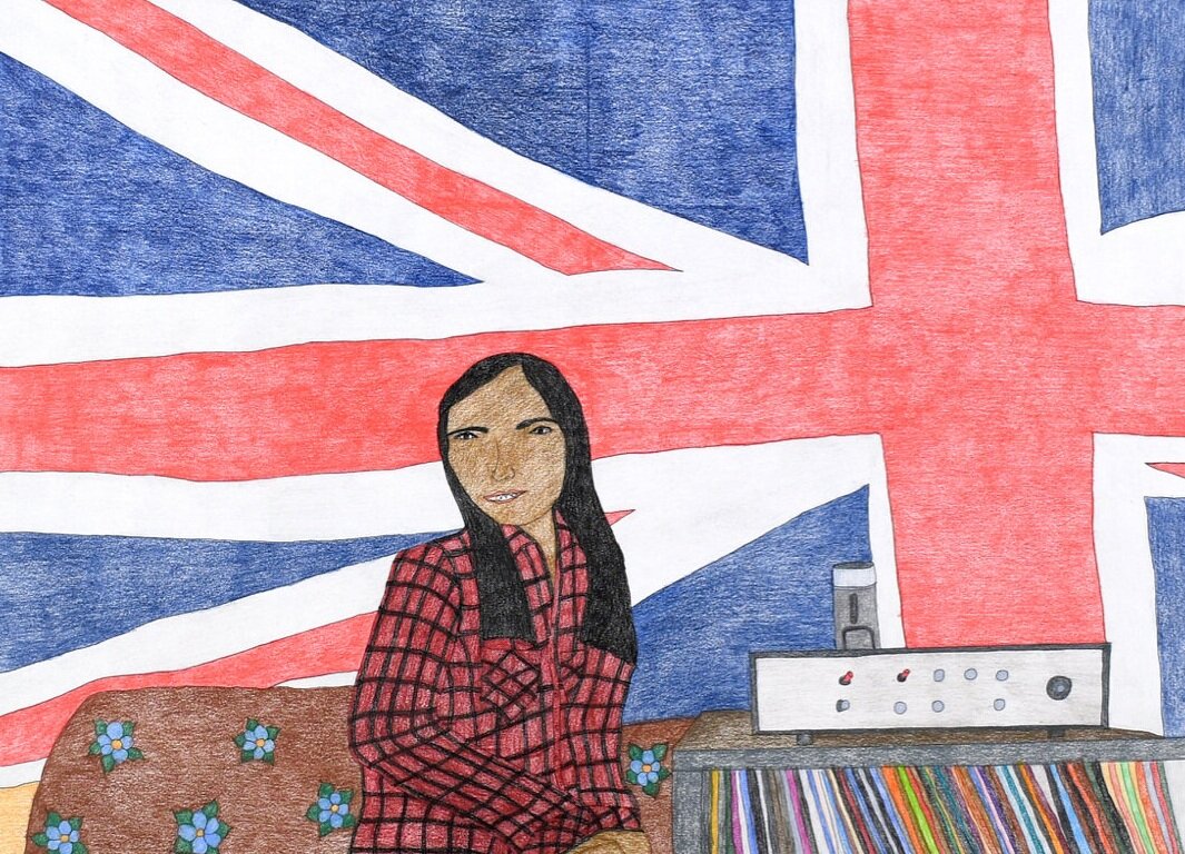 Untitled (Woman with Record Player) 23 x 30 Coloured Pencil, Ink SOLD 199-0310