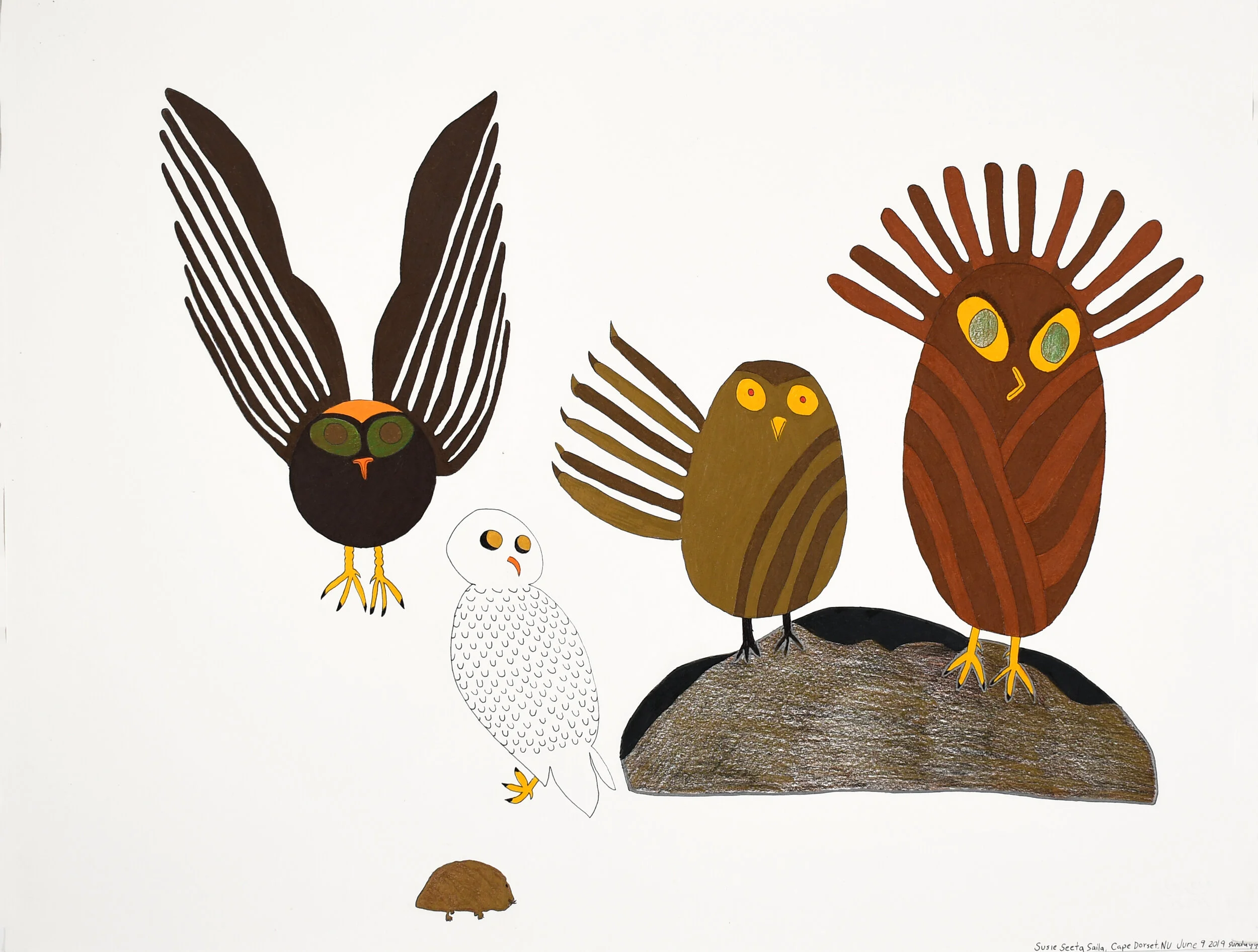  Untitled - Birds Hunting Lemming 23 x 30  Ink, Coloured Pencil onPaper SOLD #235-0003 