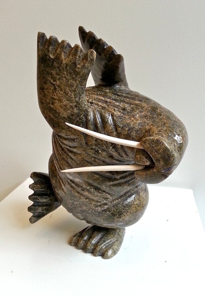 Dancing Walrus 11.5 x 9 x 7 Serpentine, Bone SOLD