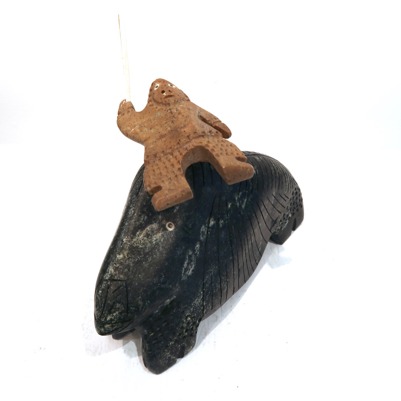 Muskox & Hunter 7 x 8.5 x 5 Stone, Bone $ 1100