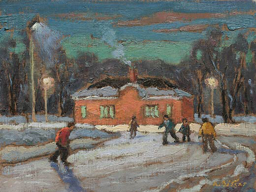 Skaters, Montreal 6 x 8 Oil on Panel SOLD