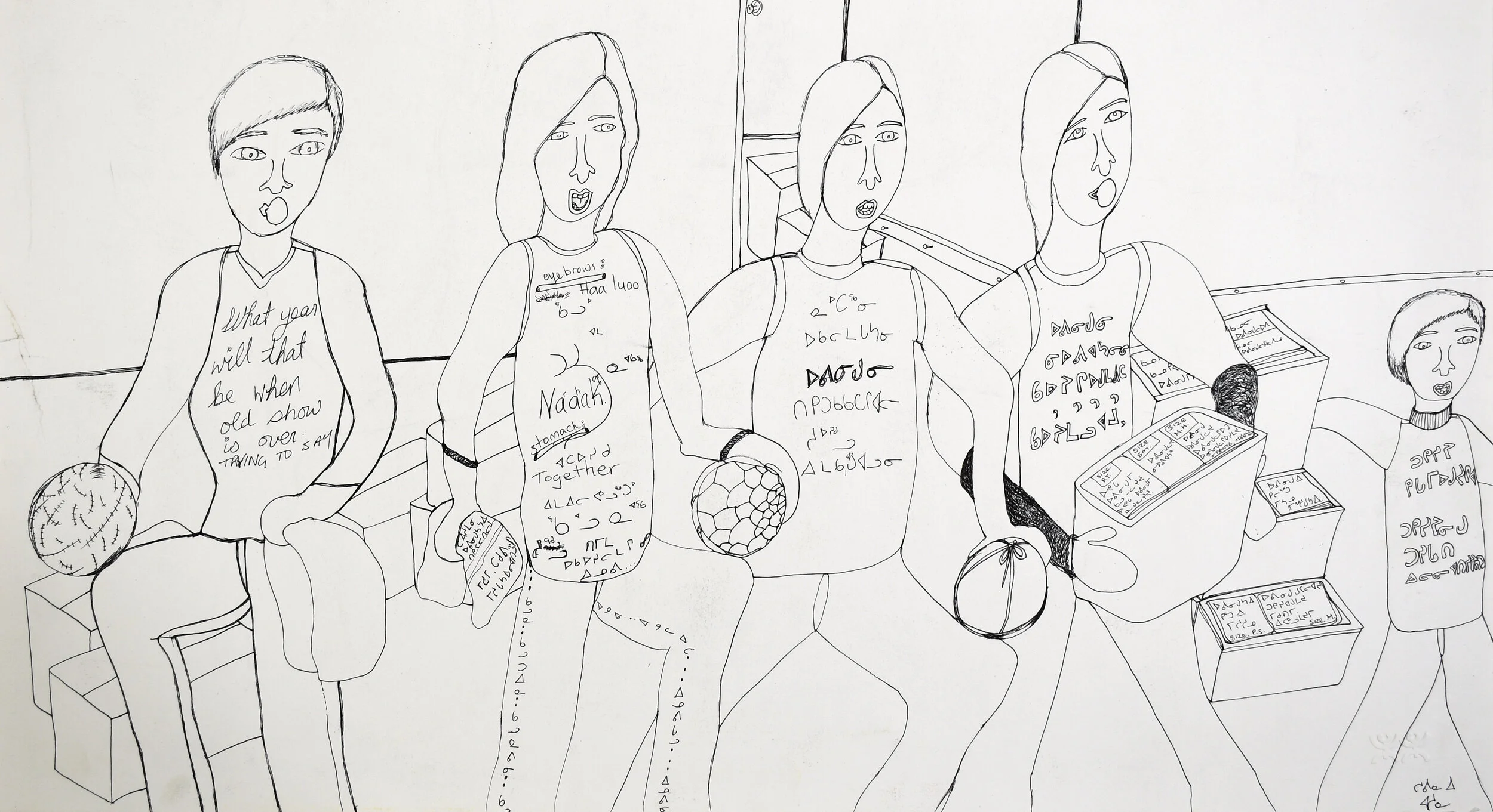  Shuvinai Ashoona Untitled (People and T-Shirts) 17.25 x 21.5 Ink #148-2326 $2025  