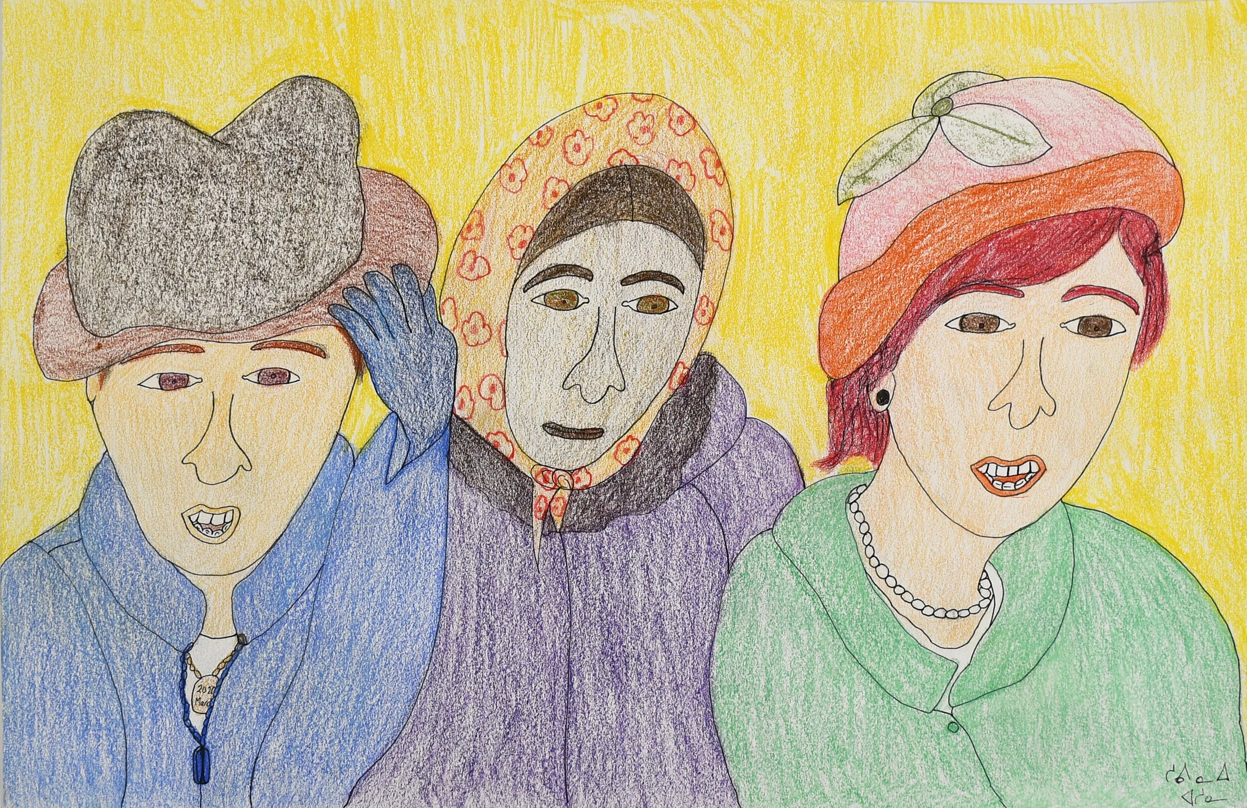  Shuvinai Ashoona Untitled (Women in Hats) 15 x 23 Coloured Pencil, Ink #148-2337 SOLD 