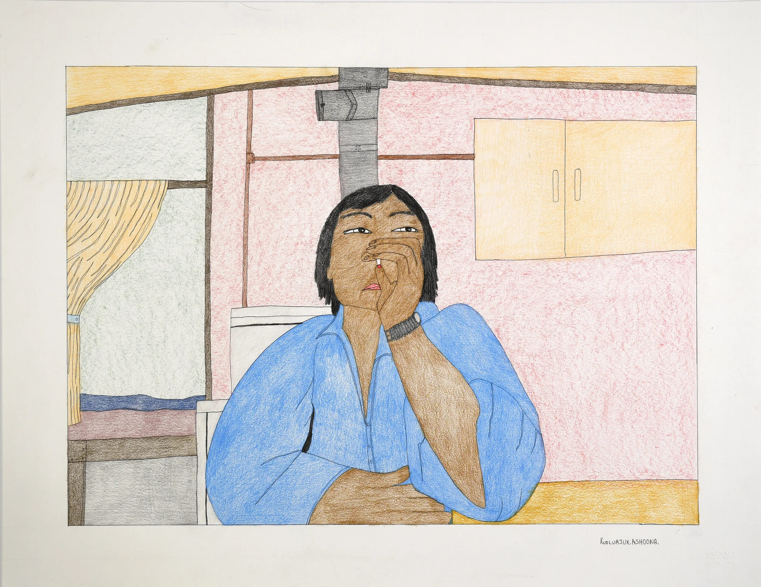  Kudluajuk Ashoona Untitled (Figure Smoking) 23 x 30 Coloured Pencil, Ink #199-0127 $1150  