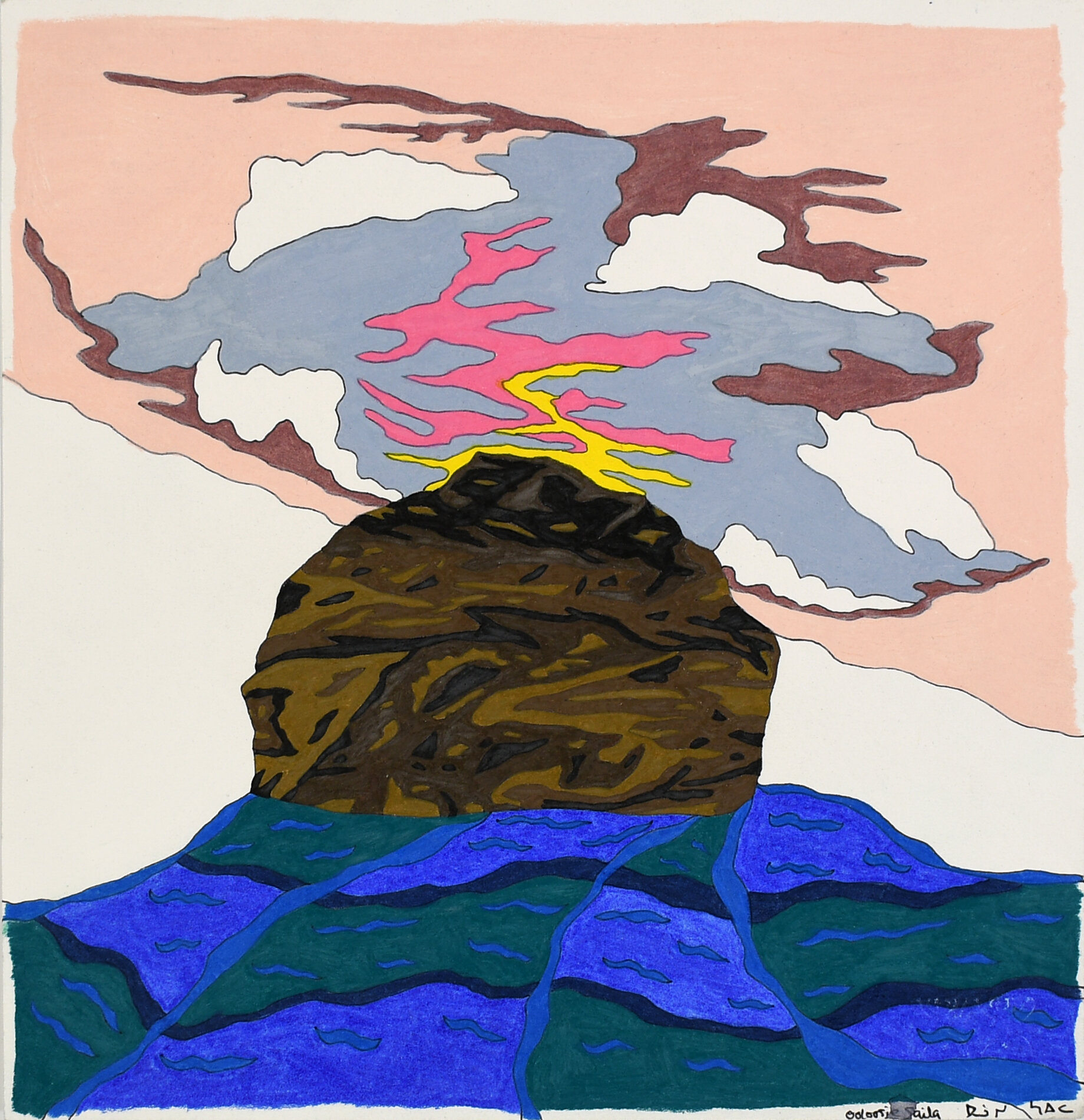  Ooloosie Saila Untitled (Pink Sky) 11.5 x 11.25 Coloured Pencil, Ink #219-0177 SOLD  