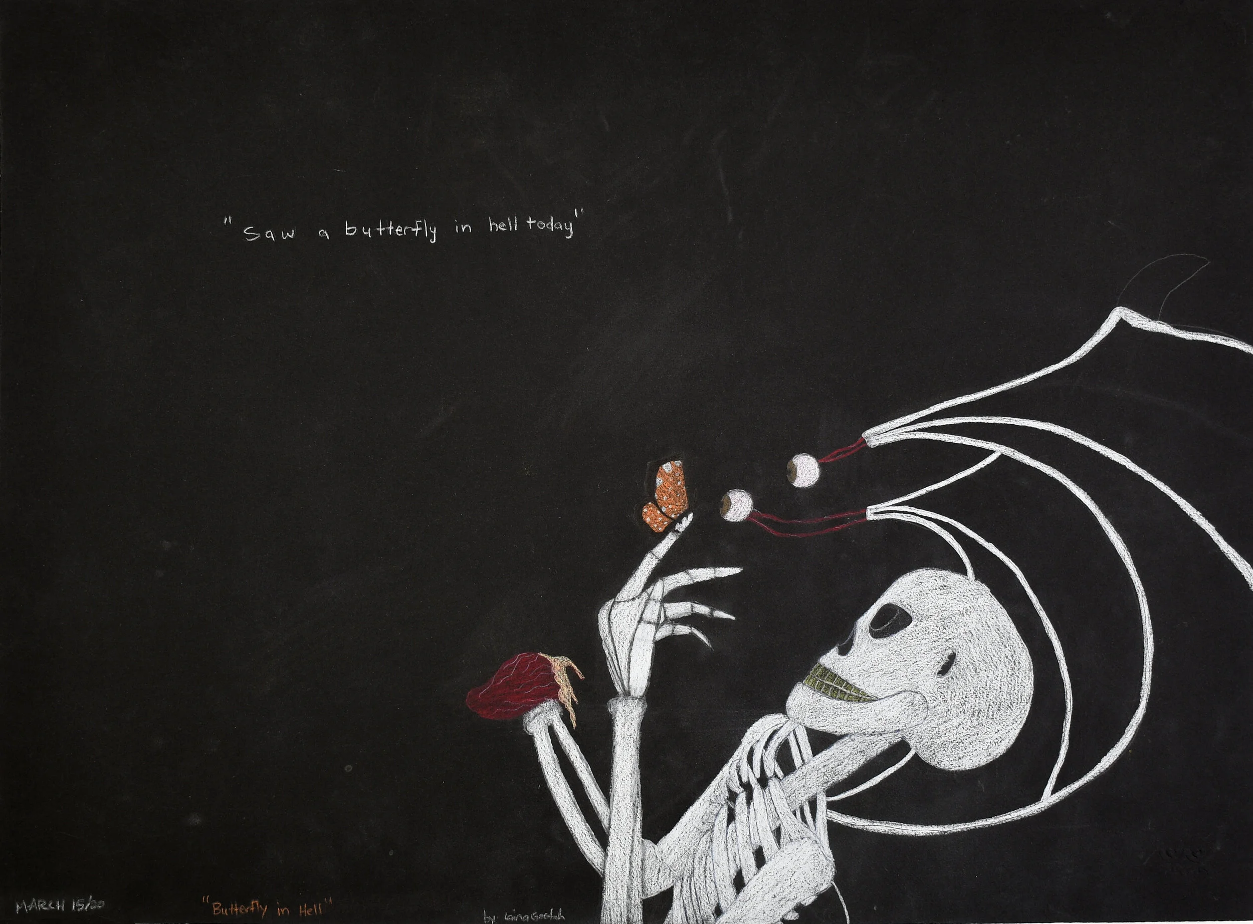  Laina Geetah Untitled (“I Saw a Butterfly in Hell Today) 22 x 30 Ink, Coloured Pencil #227-0017 SOLD  