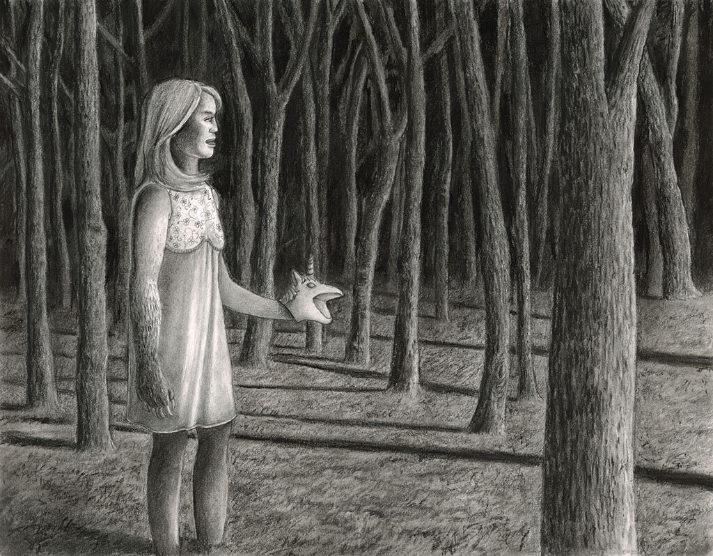 Girl With Puppet 11 x 14 Charcoal on Paper $ 1450