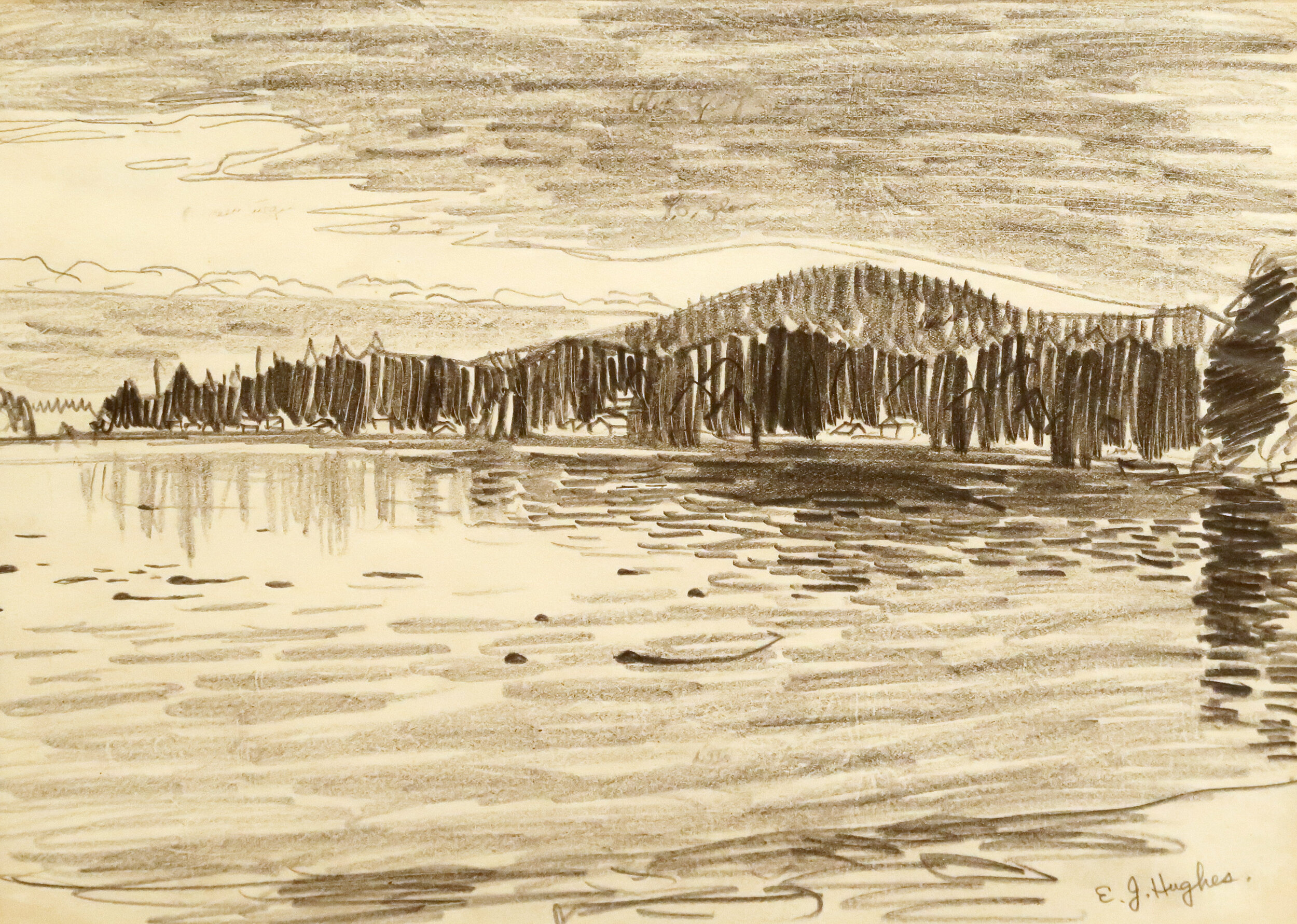 E.J. Hughes Sooke Harbour 9.5 x 12 Graphite C. 1953