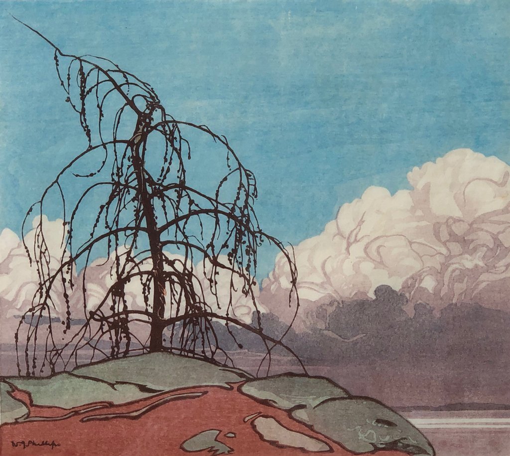 W.J. Phillips Jack Pine 9 x 10 Woodcut 31/100 1940 SOLD