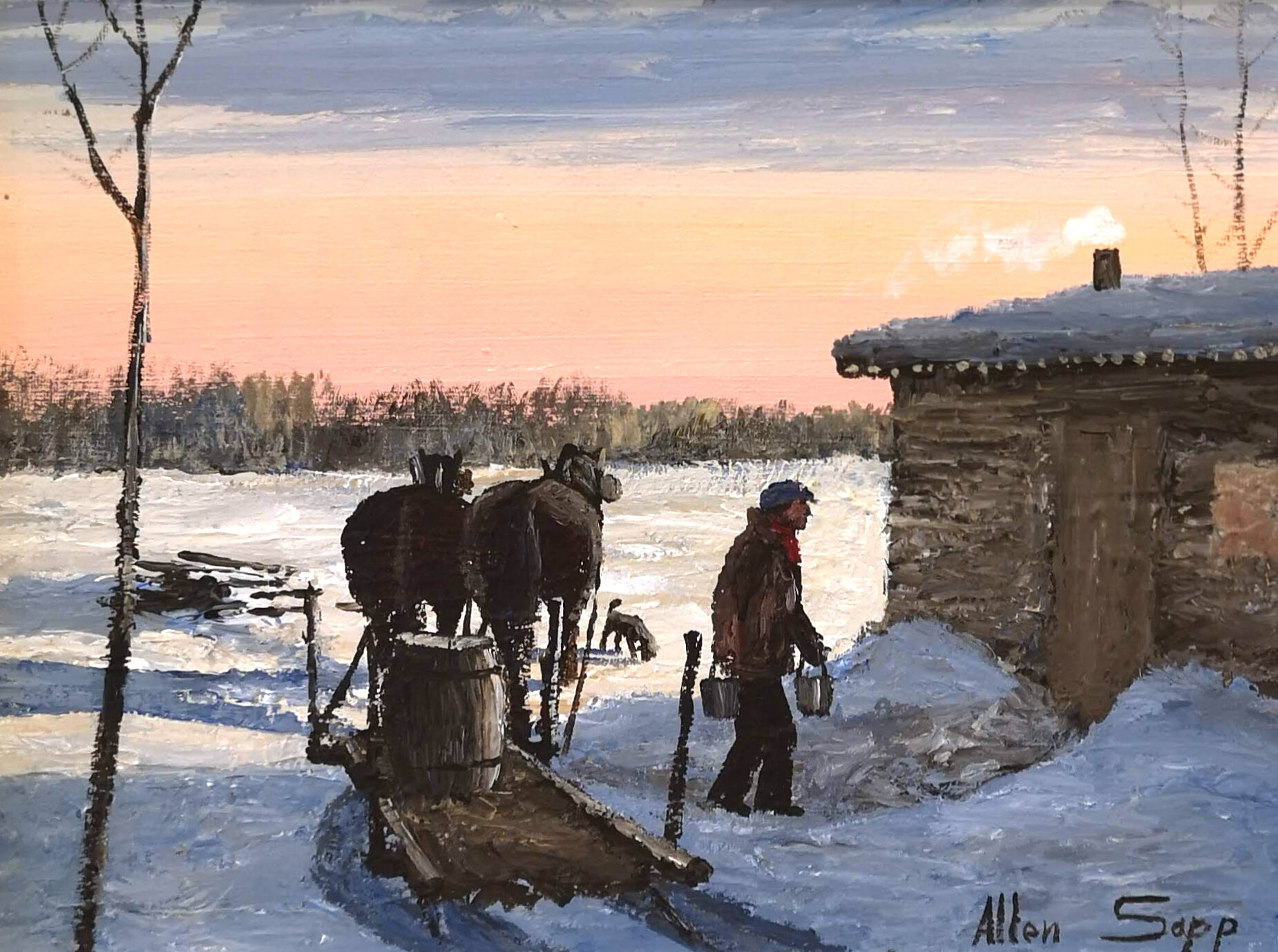 Allan Sapp Brought Water to the House 12 x 16 Acrylic on Canvas 1979 SOLD