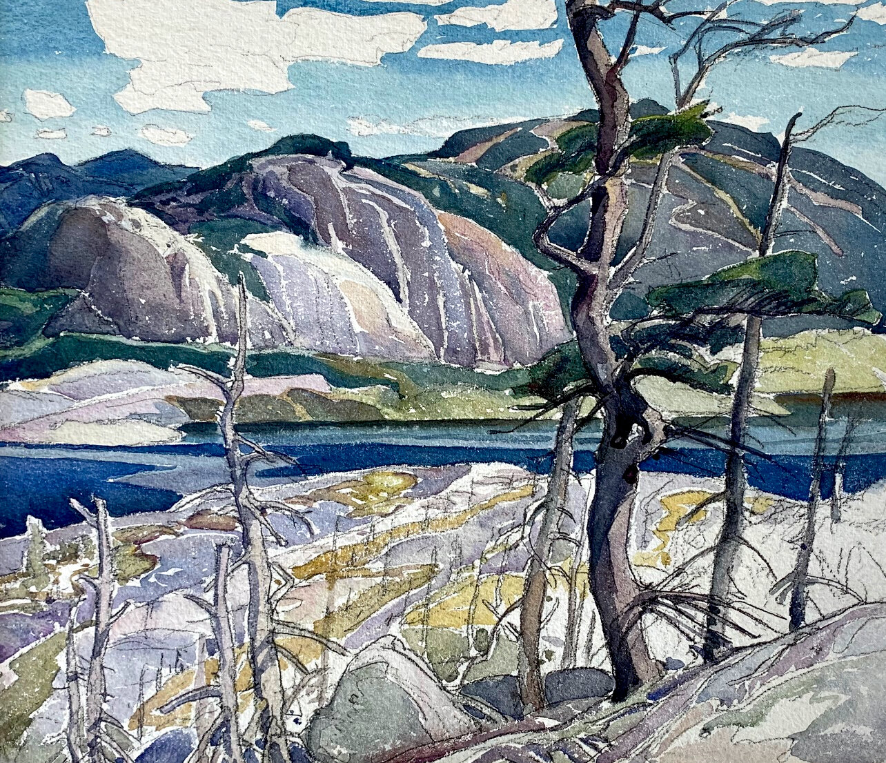 Franklin Carmichael La Cloche Hills 11.5 x 13.5 Double-sided Watercolour C. 1940 SOLD