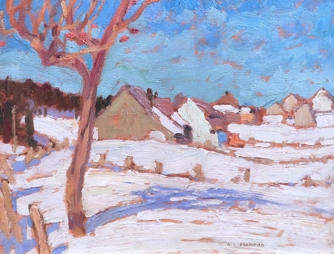  Village in Quebec 8.5 x 10.5 Oil on Board 1921 SOLD 