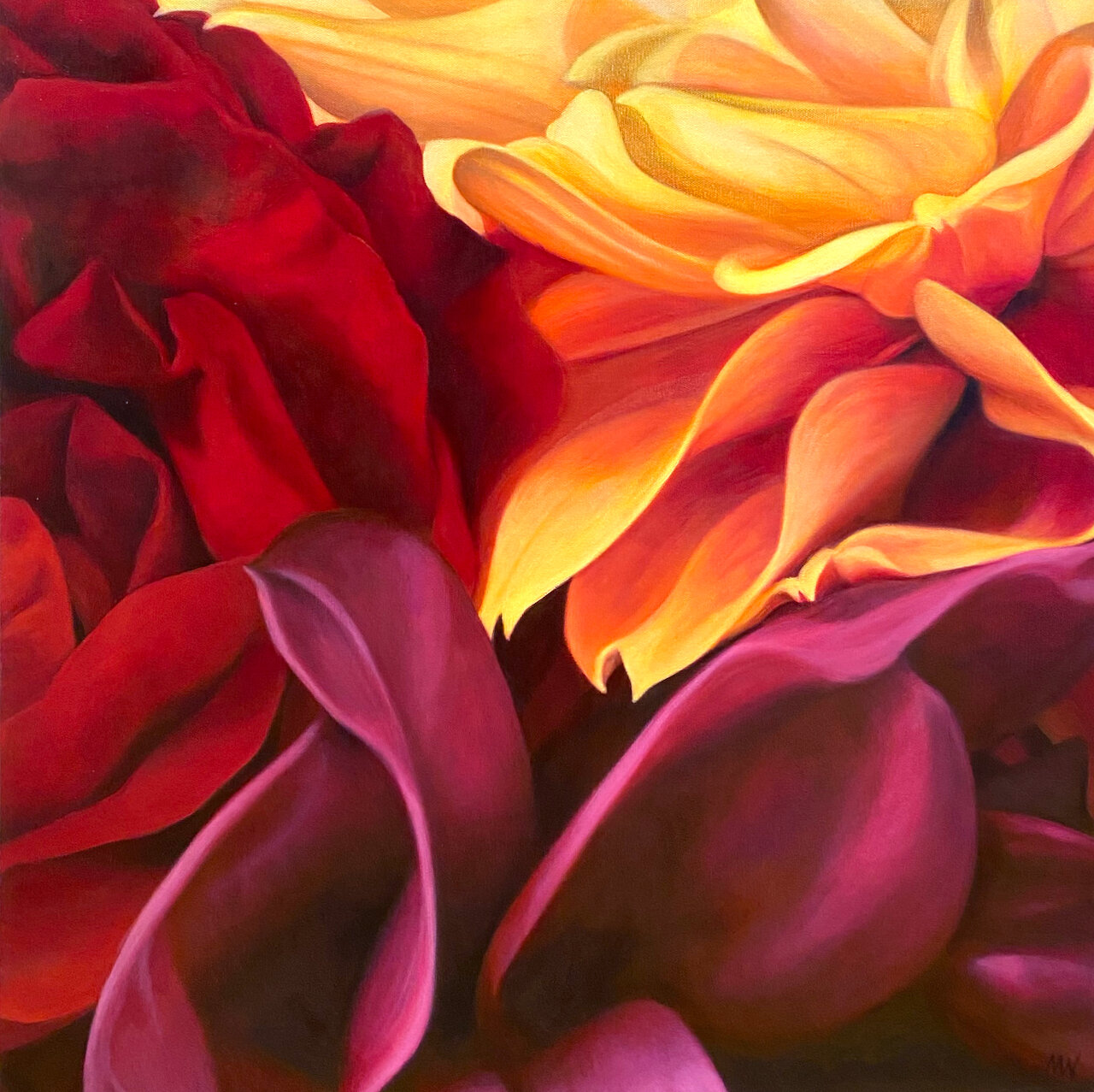 Madeleine Wood Flaming 24 x 24 Oil on Canvas $2500