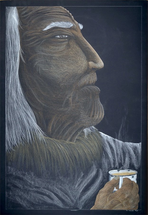 Tim Pitsiulak Unikaaqtu (Telling and sharing old stories) 44 x 30 Coloured Pencil on Black Paper $ 6500
