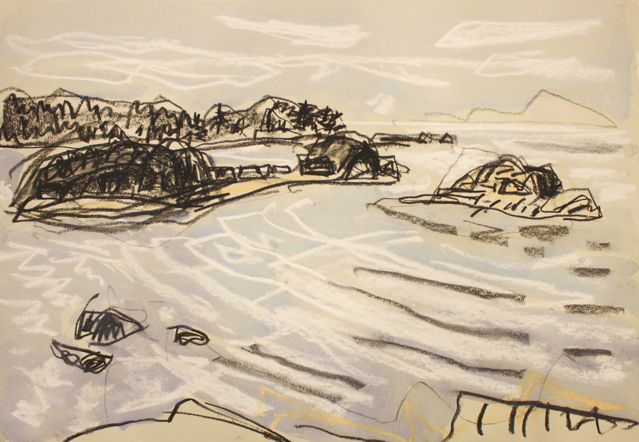 Barry Hodgson The Shack Island, Pipes Lagoon 20 x 14 Conte and Pastel on Paper $ 1425