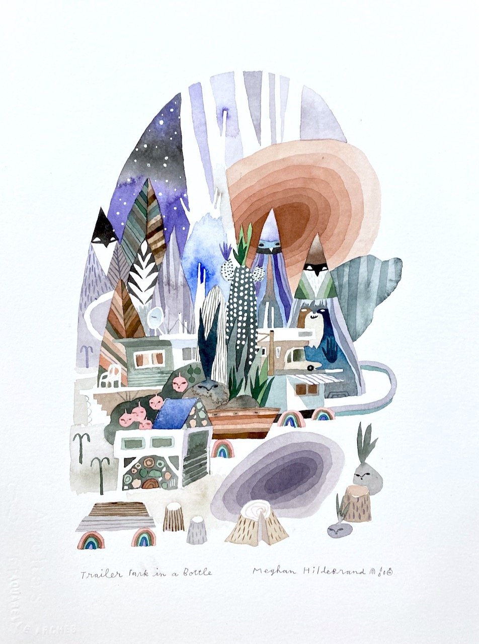 Trailer Park in a Bottle 15 x 11 Watercolour SOLD