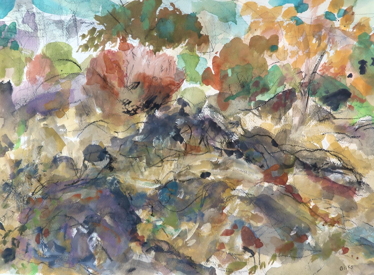 The Burning Bush Beacon Hill Park 20 x 15 Gouache on Paper $ 1100