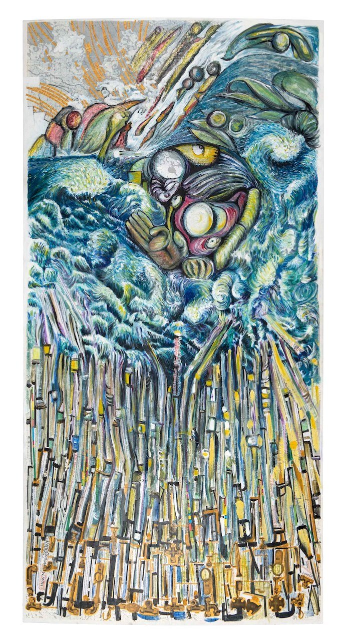 Big Oil 78.75 x 39.5 Mixed Media on Curved Cedar panel SOLD