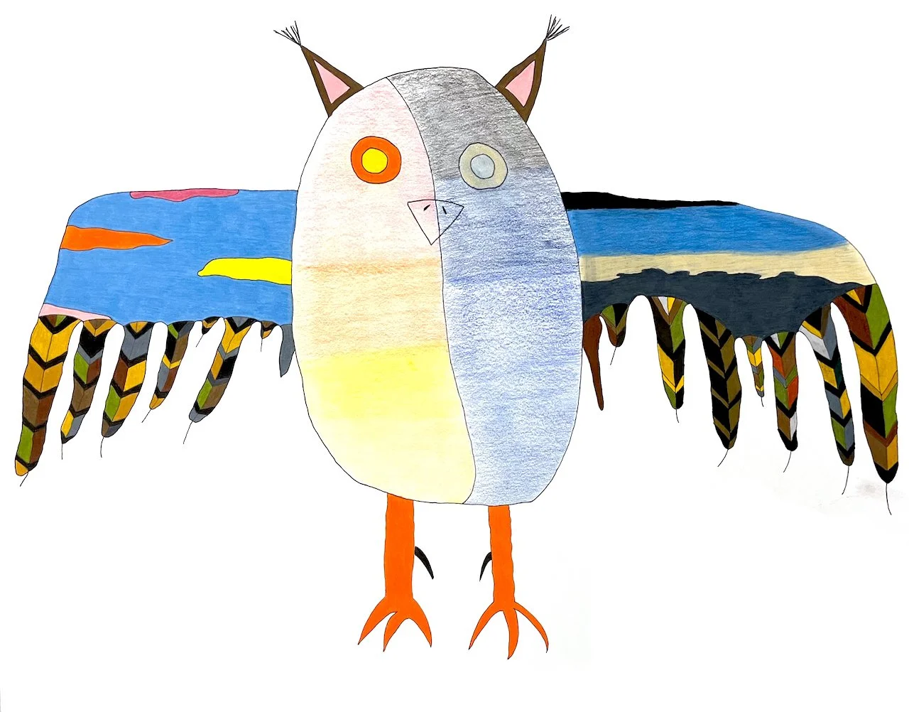 Day & Night Owl 23 x 30 Ink, Coloured Pencil 235-0037 SOLD