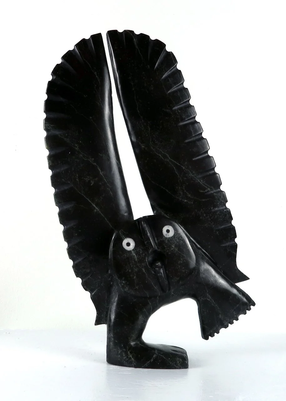  Palaya Qiatsuq Dancing Owl 12.5 x 8 x 2 Serpentine SOLD 