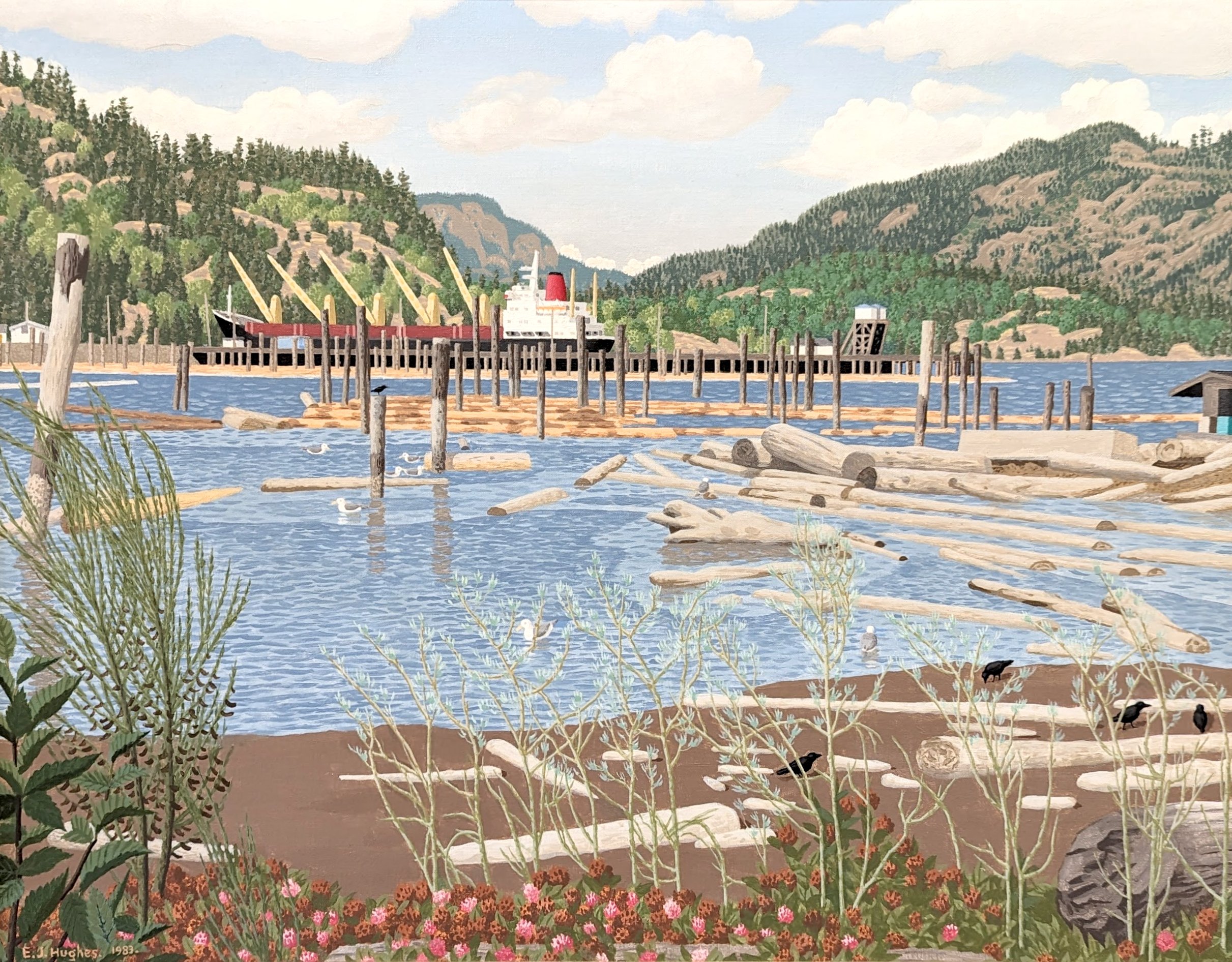 E.J. Hughes Low Tide Cowichan Bay 25 x 32 Acrylic Canvas 1983 SOLD