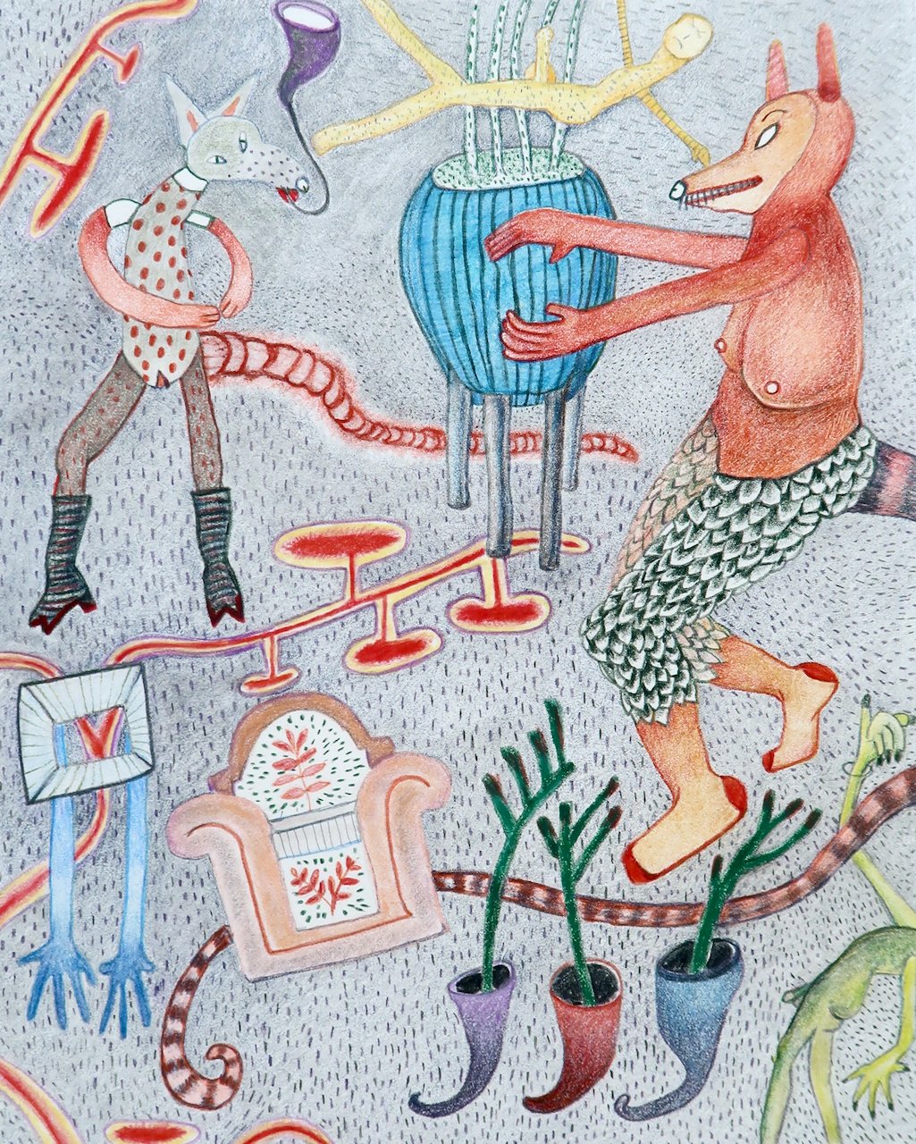Fox Dancers 11.5 x 9 Coloured Pencil SOLD