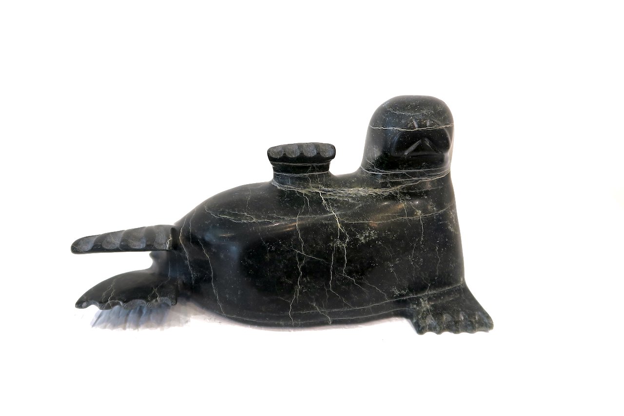 Komoartuk Pootoogook Seal 4.5 x 9 x 4 Serpentine SOLD