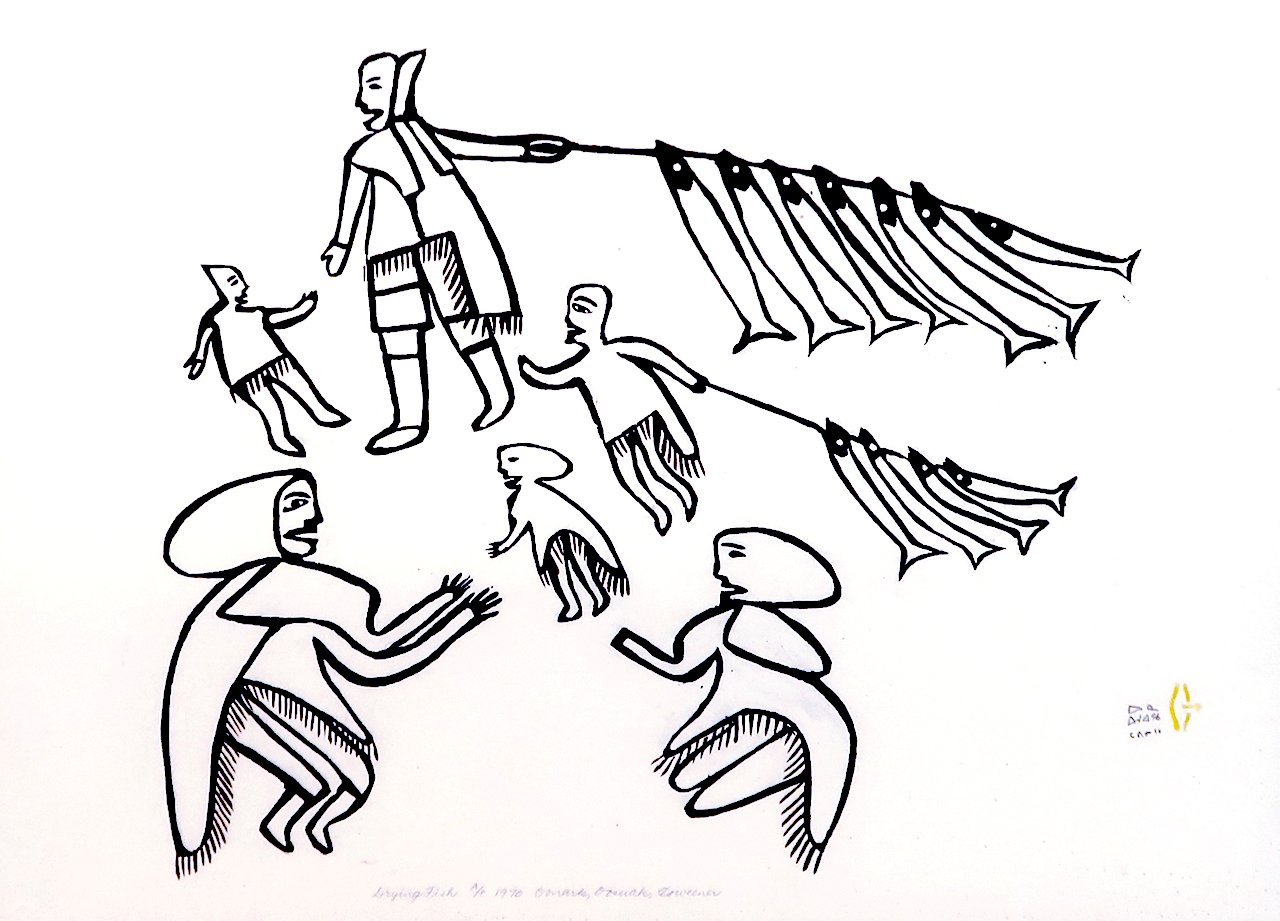 Drying Fish 19.75 x 25 Stonecut 1970 $ 1200