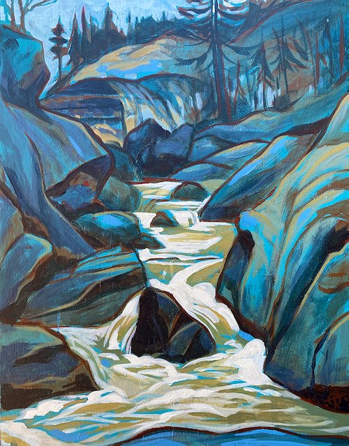 Naniamo River Water Study 14 x 11 Acrylic on Board ON HOLD