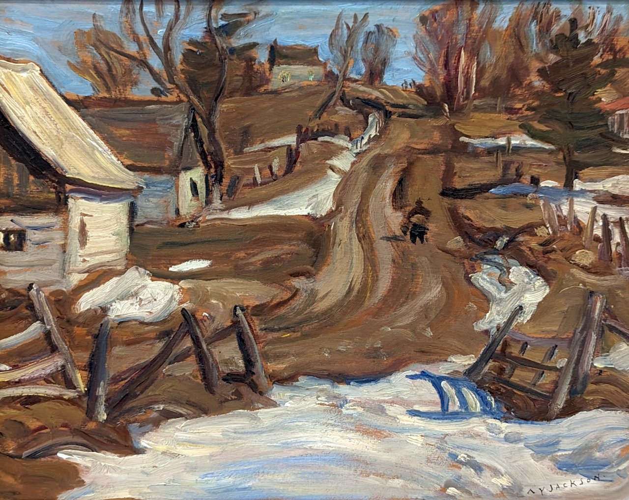 A.Y. Jacklson Country Road to Cheneville Que. 10.5 x 13.5 Oil on Board 1961